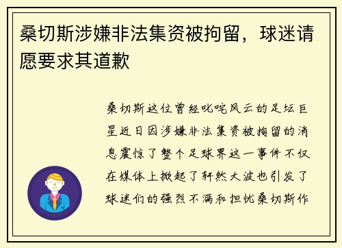桑切斯涉嫌非法集资被拘留,球迷请愿要求其道歉